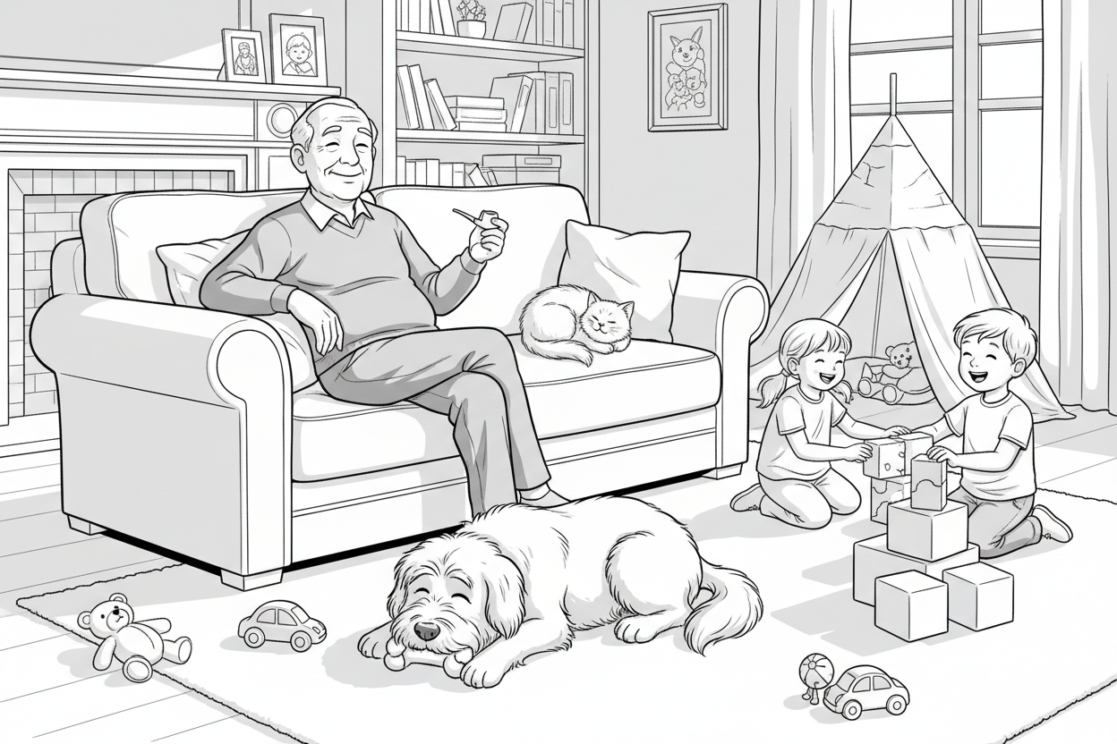 met des enfant et animaux et un vieux monsieur 